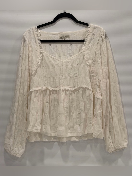 FRYE AND CO. Tops - FRYE AND CO. Cream Eyelet Ruffle Blouse